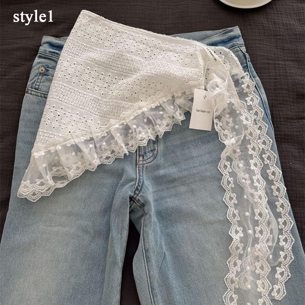 Retro  Lace Triangle Headscarf Retro Y2K Embroidered floral Neck Scarf Crochet Hair scarf Bandanas for Women Girls Lace Kerchief