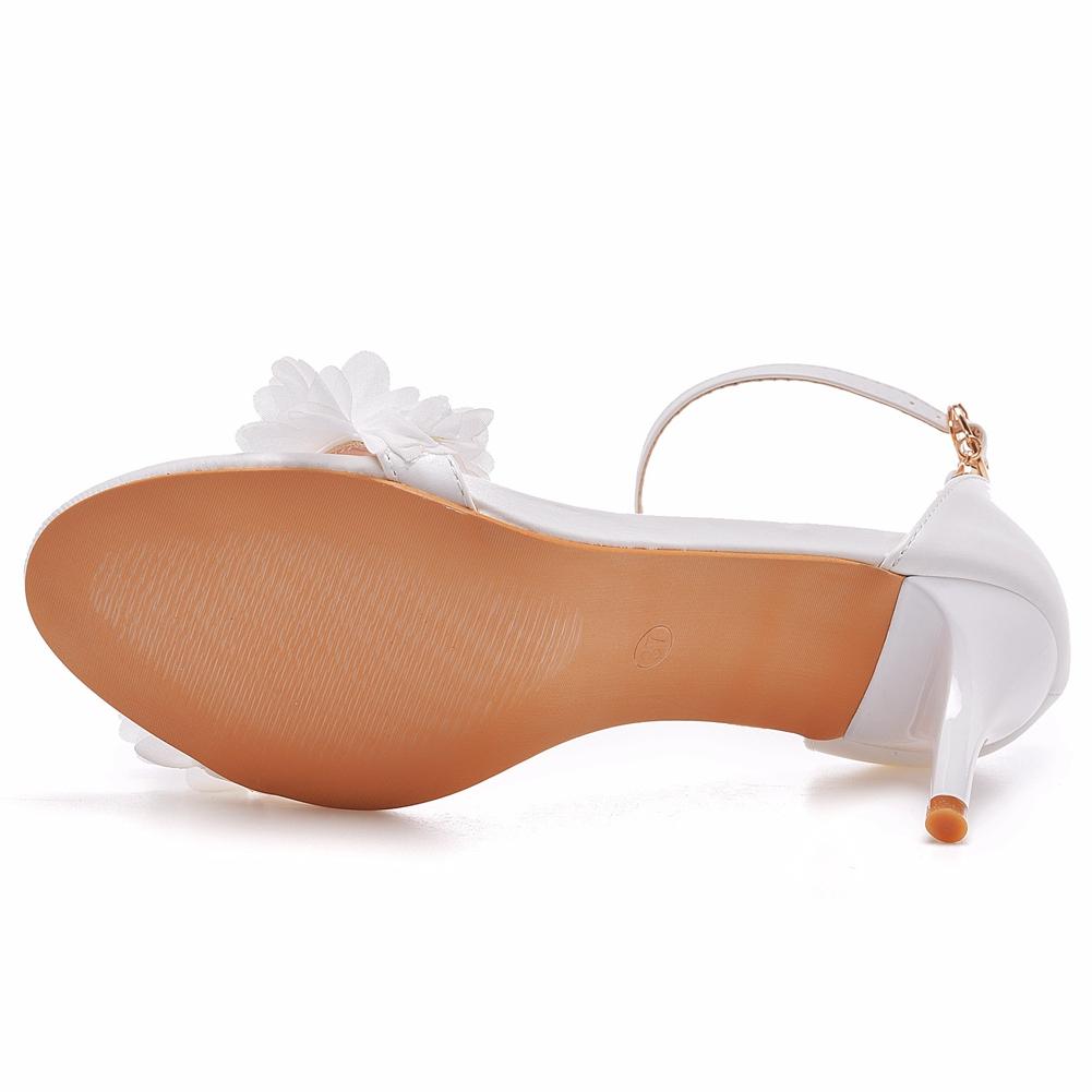 Summer Crystal Queen Women Sandals White Lace Flower Bridal Pumps Wedding Shoes Peep Toes Buckle Strap Thin Sexy High Heels