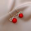 Elegant Rose Gold Dangle Earrings: Red Christmas Balls for Women