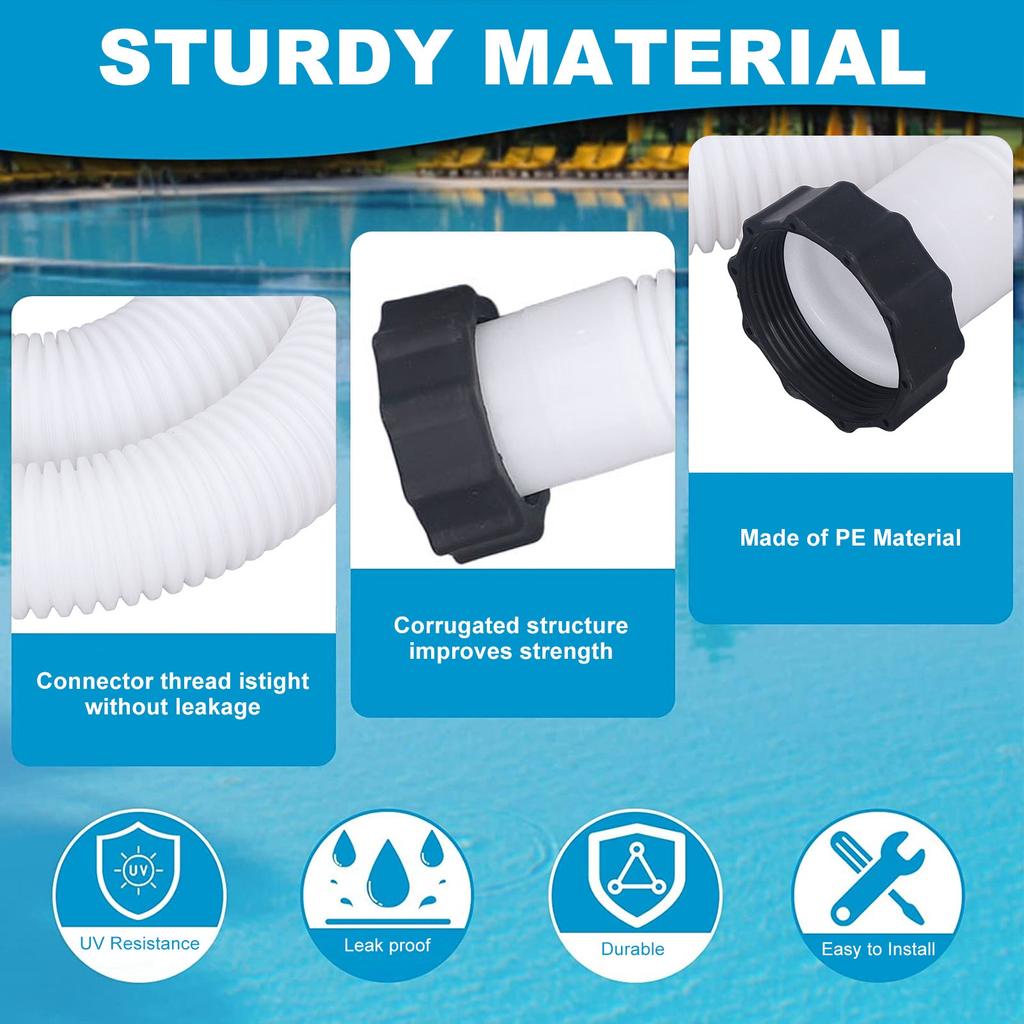 Furtun de schimb pentru pompă de piscină pentru furtun de piscină cu diametrul de 1,5 inci pentru piscine supraterane alb