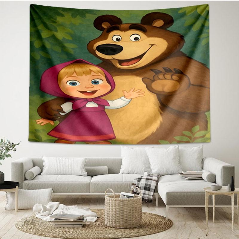 Masha and The Bear Print Tapestry - Portable Wall Decor Cloth, for Home, Dorm, Travel, Bedroom, Living Room - Ideal Birthday Housewarming Gift