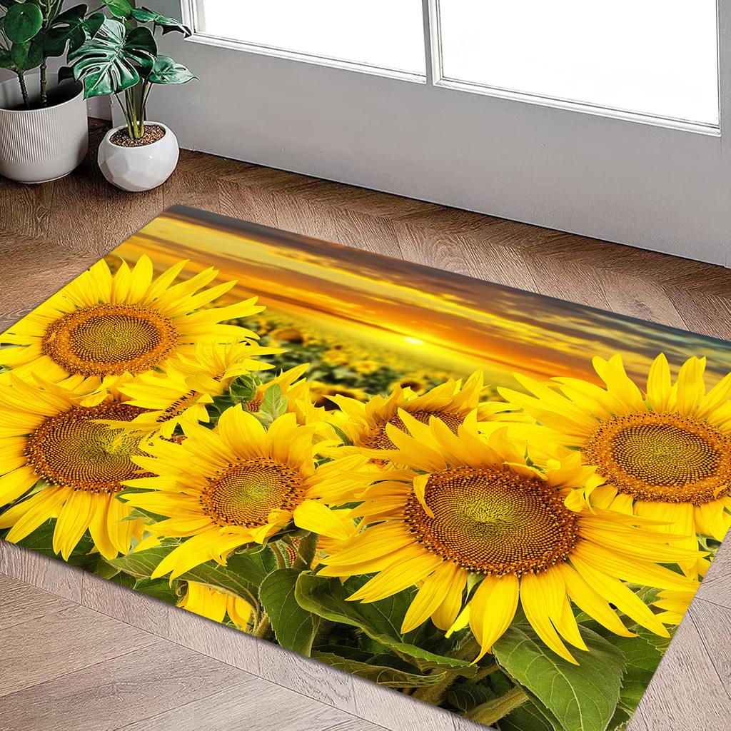 Sunflower Rug Velvet Flannel Printed Floor Mat Nature Design Decorative Carpet Entryway Home Decor