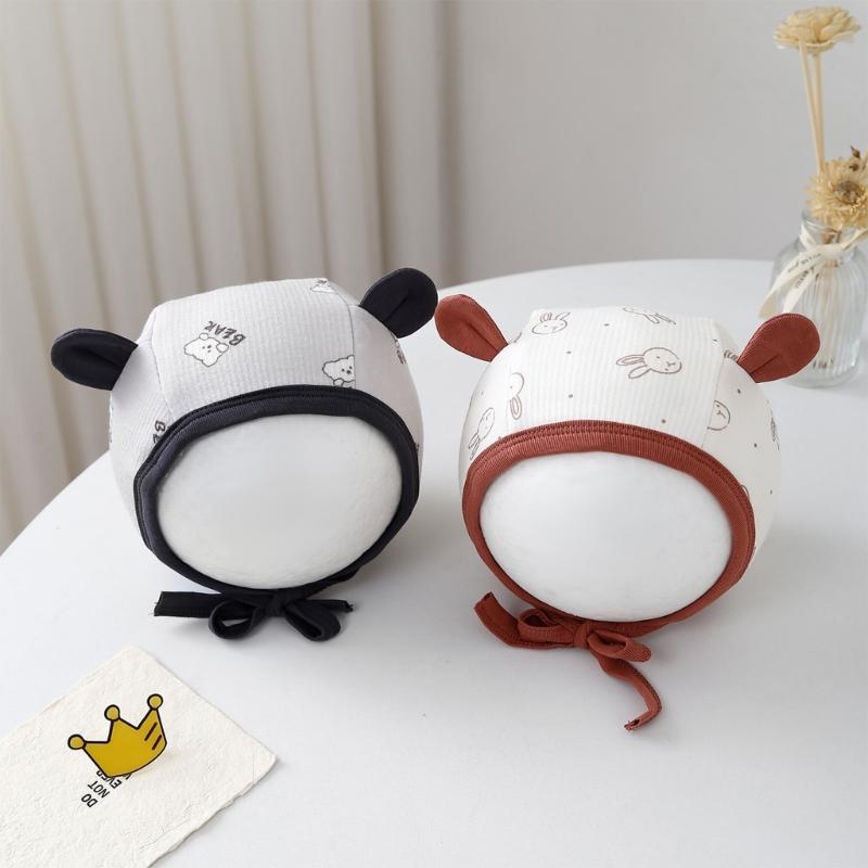 Breathable Infant Fetal Cap Breathable Cotton Polyester Bonnet For Newborns 0-5 Months Ear Covering Design