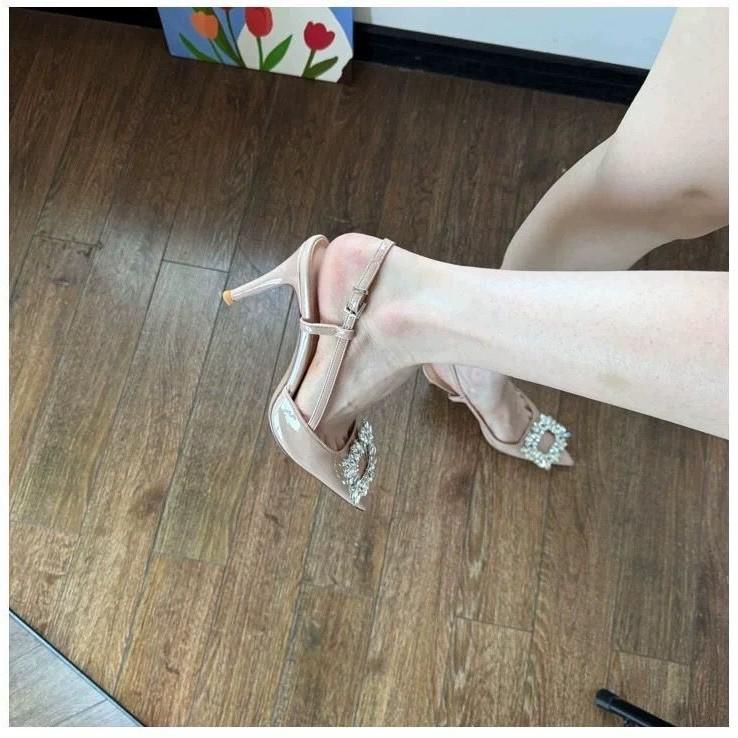 Ins Style Pure Desire Rear Empty High-heeled Sandals Women's New French Retro Temperament Pointed Side Empty Single Shoes