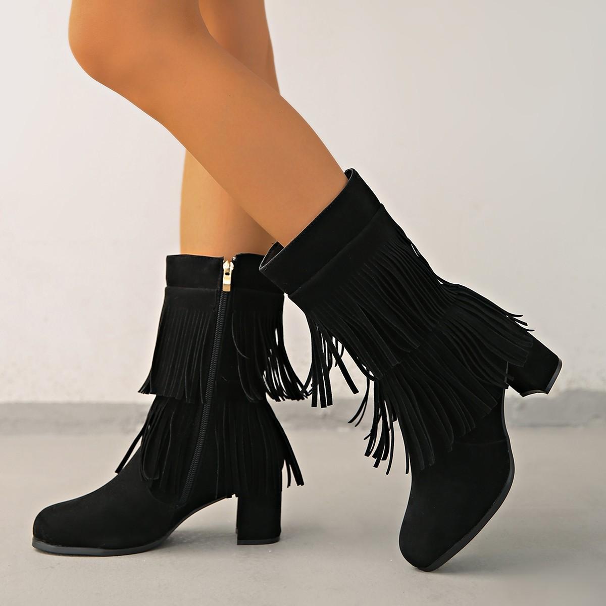 

2025 autumn new suede fashion thick heel side zipper fashion women s boots foreign trade women s shoes 42