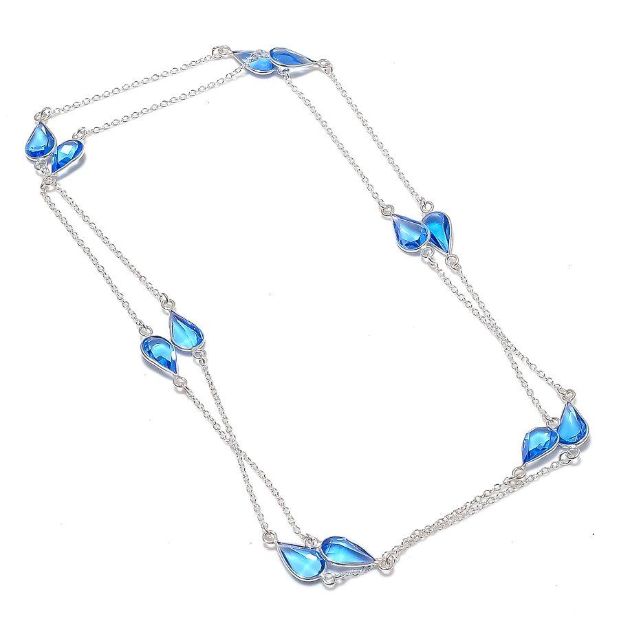 Natural Swiss Blue Topaz Gemstone 925 Sterling Silver Jewelry Necklace 18" ASN-5985