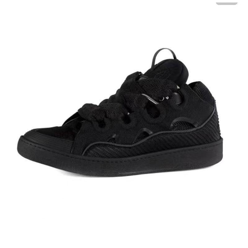 Langfan Men's and Women's Leather Splicing Lace-up CURB Sports and Leisure Shoes Retro Board Shoes New Shoes