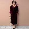 High-end Women's Plus Size Dress Long Gold Velvet Dress Crochet Loose A-line Silk Dress  Autumn  Winter