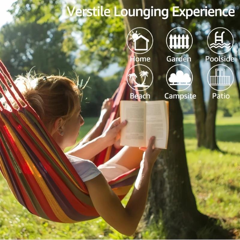 Outdoor/Indoor Rope Double-Hang Bed, Suitable for Camping,Outdoor Canvas Hammock / Beach, Travel, and Backyard Relaxation Use