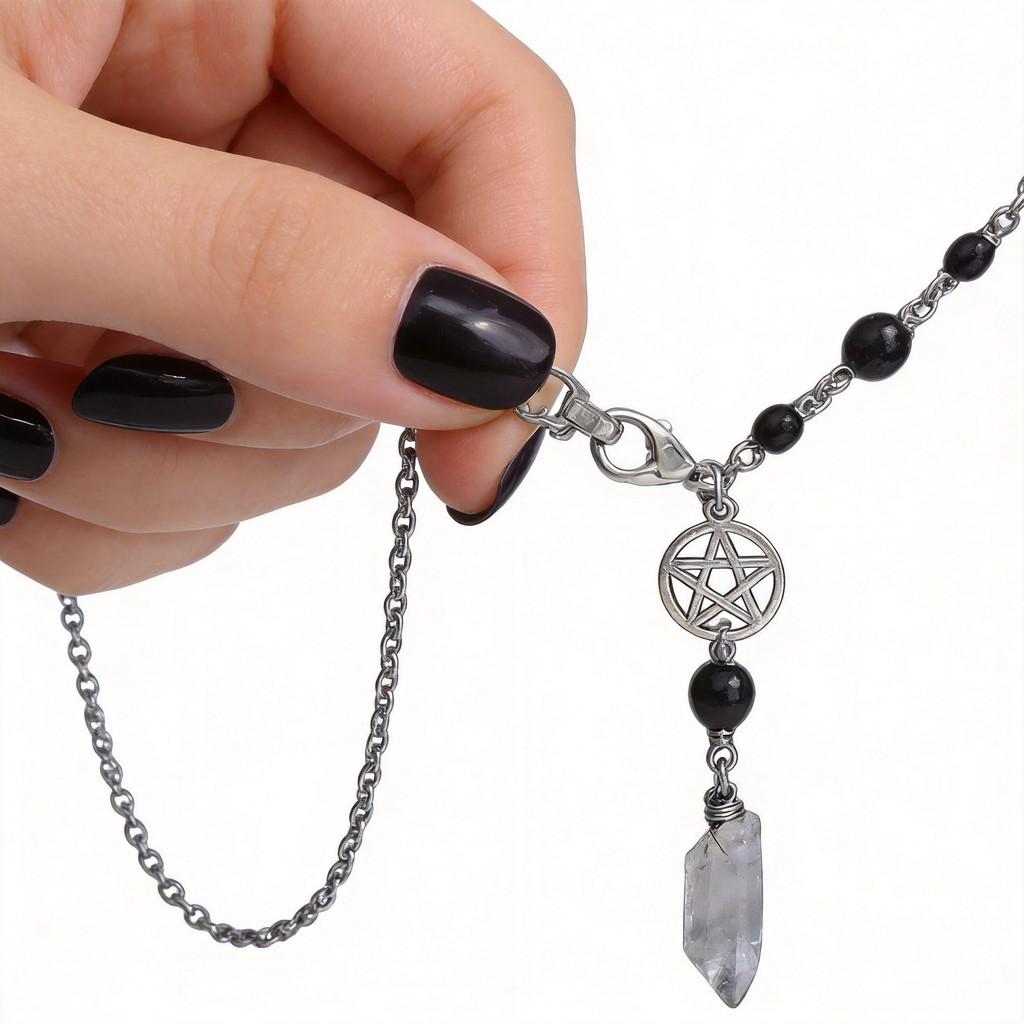 Gothic Vampire Moon Pendant Necklace With Cross Chain For Women