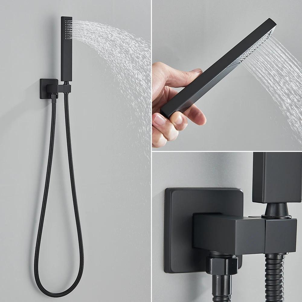 Matte Black Bathtub Faucet Wall Mount Tub Mixer Tap Rotating Spout Handshower head Bathtub Mixer Shower Set Mixer Tap