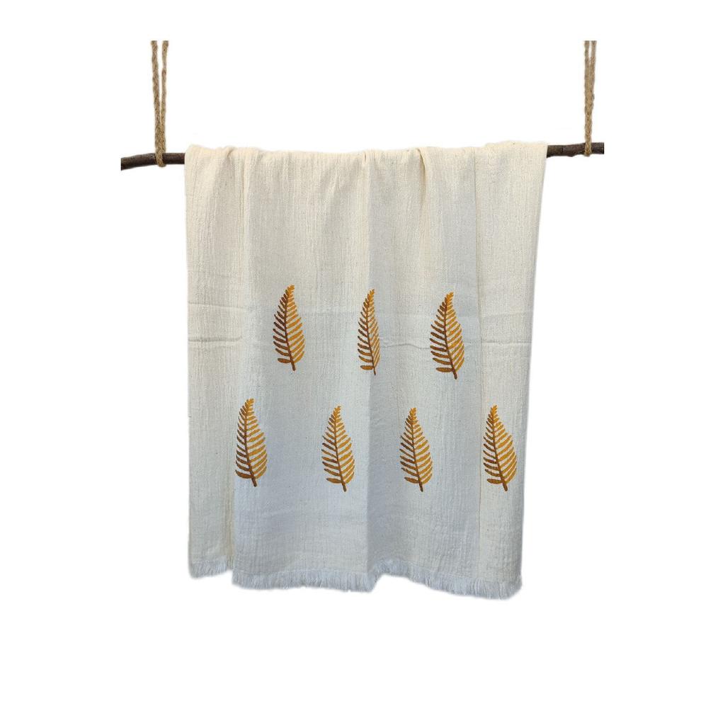 Muslin Peshtemal, Printed Leaf Pattern, Natural 100% Cotton 100 X180, Beach Towel, Bath Towel