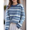 Tooxika Women's Clothing 2024 Autumn And Winter New Contrast Color Striped Pullover Sweater Top Round Neck Contrast Color Sweater For Women