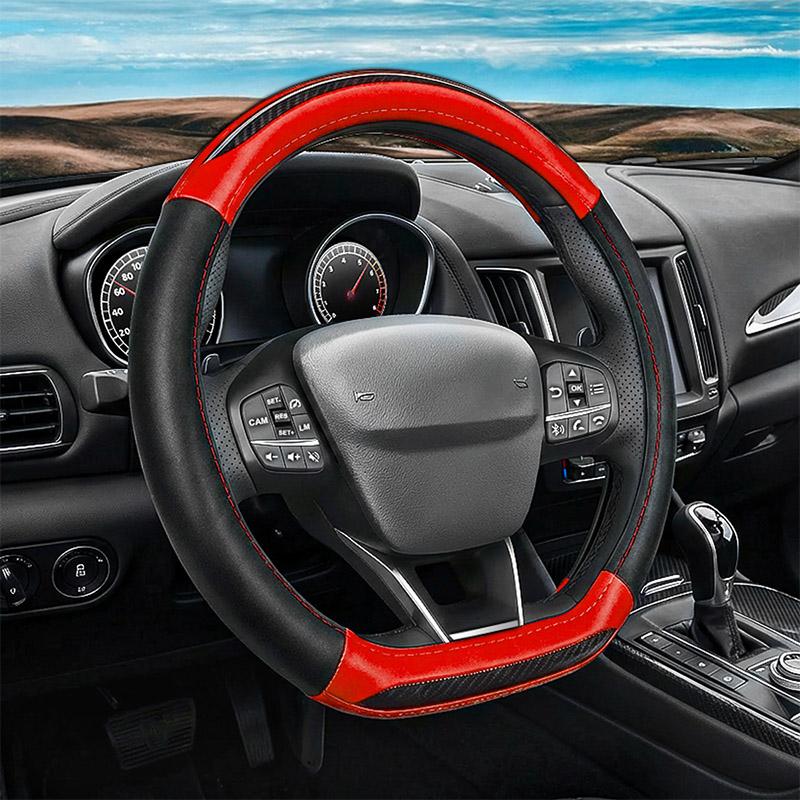 Nappa Leather Car Steering Wheel Cover For SEAT Leon MK2 MK3 2005-2020 2012 Hand-sewn Non-slip Auto Steering Wheel Cover красный