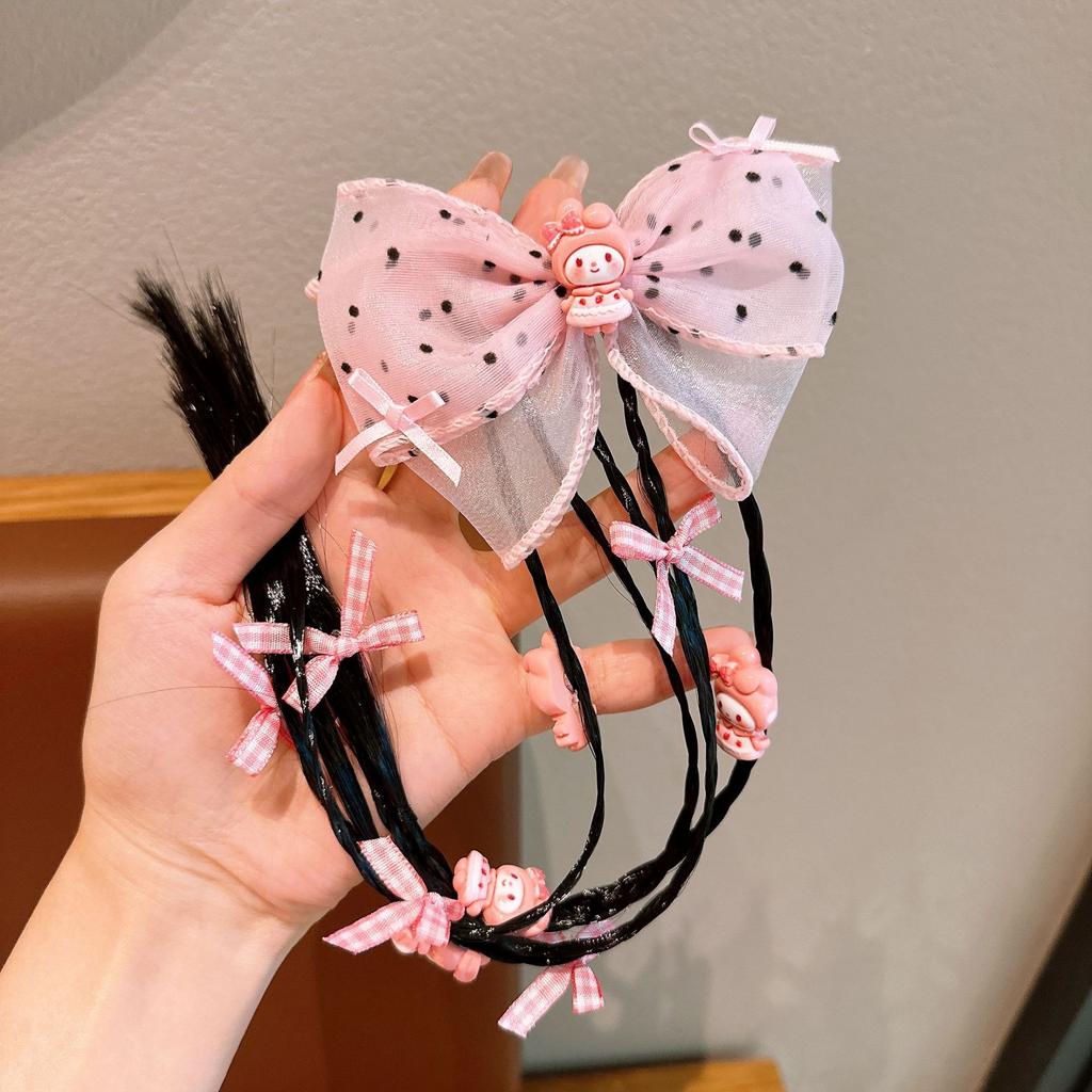 Children's Wig, Girl's Braided Ponytail Hair Tie, Girl's Bow Hair Accessory