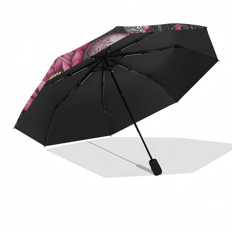 1pc Lotus Skull Mandala Design Umbrella with Plastic Handle,Suitable for All Seasons Home Travel Outdoor UmbrellaDD584