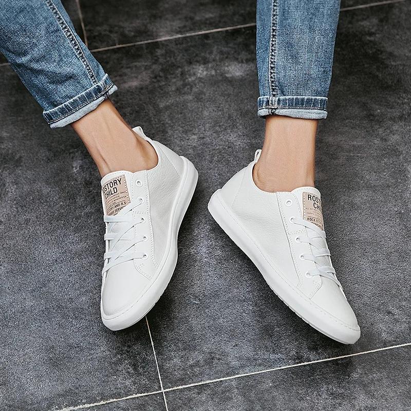 Leather Men Shoes Lace Up Outdoor Casual Shoes for Men Cow Leather Simple Fashi Black White Men Shoes for Men Flats
