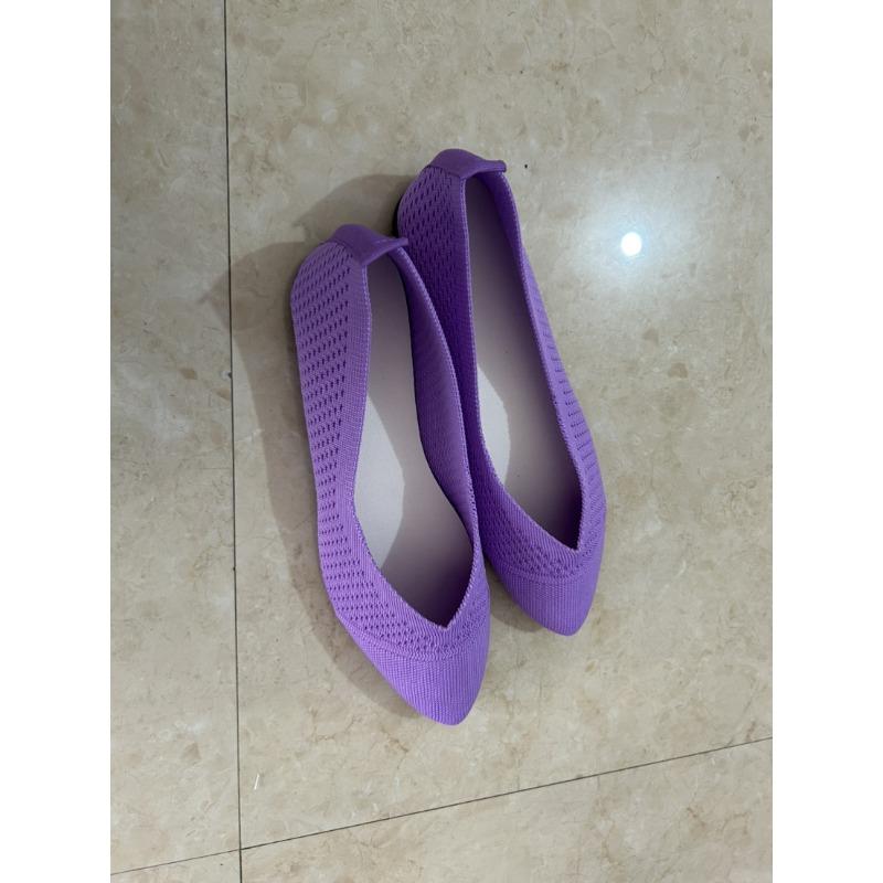 Большие размеры острый нос плоская подошва неглубокий носок одинарные женские повседневные дышащие рабочие туфли для всех сезонов из трикотажа Fly-knit 42 фиолетовый 1498₽