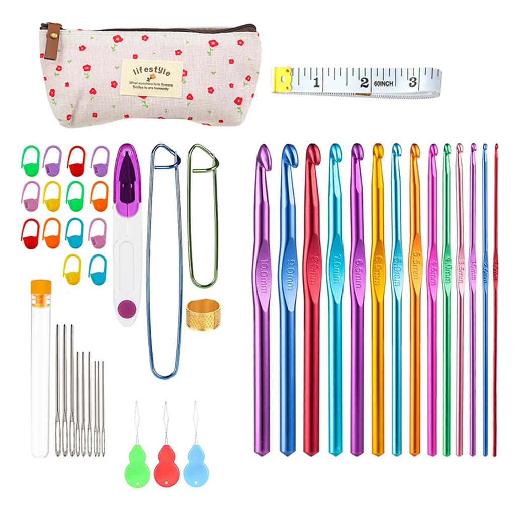 Pack of Crochet Hooks Set Aluminum Crochet Hooks Set for Beginner Adult Ergonomic Grip Crochet Needle with Aluminum Tip