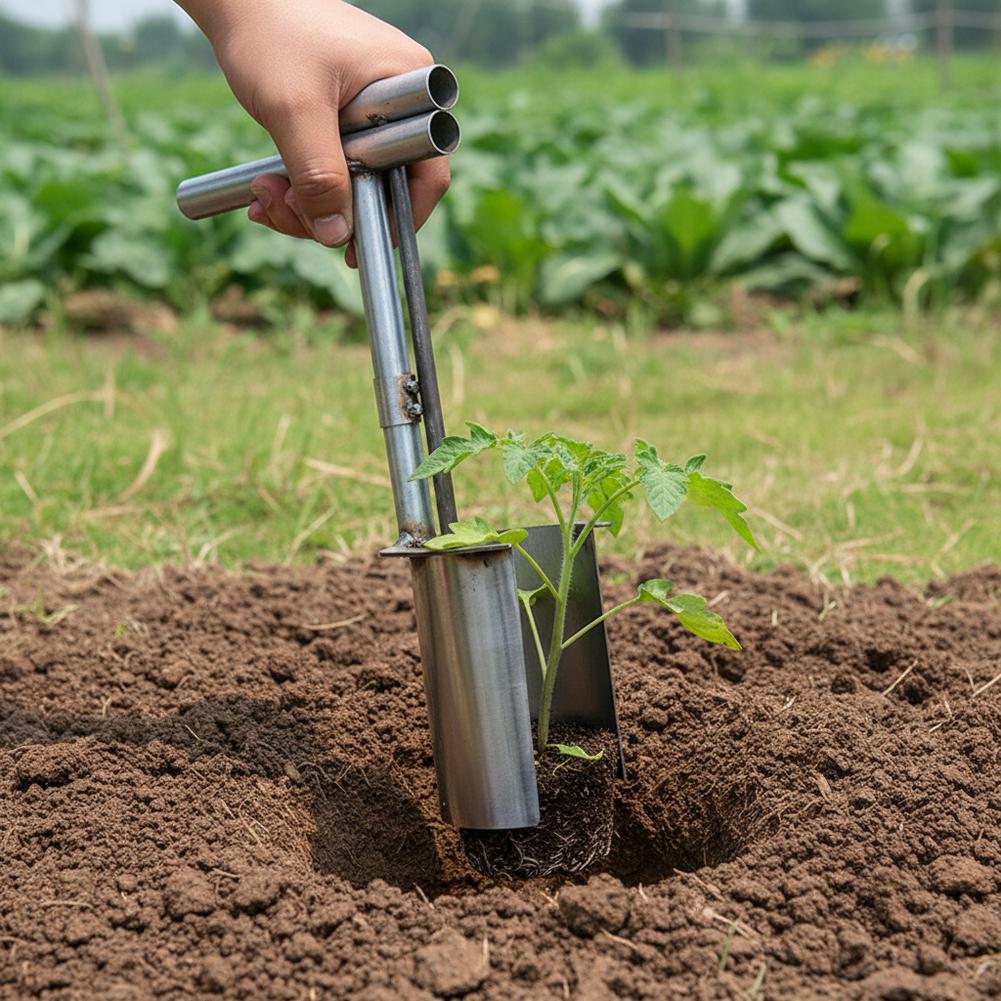 Trapiantatore per Piantine di Alberi da Frutto Punzone Manuale in Metallo Attrezzo da Scavo per Piantare Fiori Verdure Giardino Fattoria Fornitura Q5A8