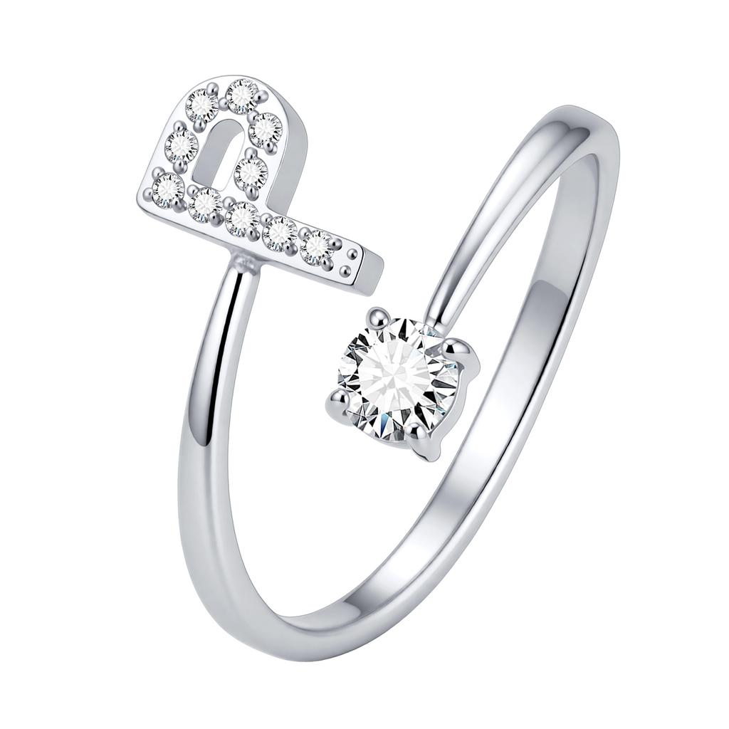 Chic Zircon Initial A-Z Letter Rings for Women Girls Adjustable Opening Ring Name Alphabet Female Wedding Fashion Jewelry Gift
