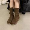 Flats Women Mid Calf Boots Winter Suede Fashion Leisure Suede Shoes Woman 2025 Trend New Brand Designer Walking Cozy Casual Snow