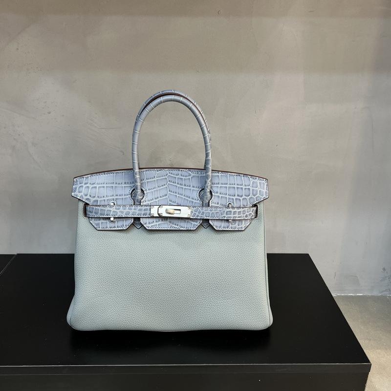 New Fubao Leather TOGO Leather with Matte Crocodile Pattern Leather Women's Bag 25/30cm Silver Buckle