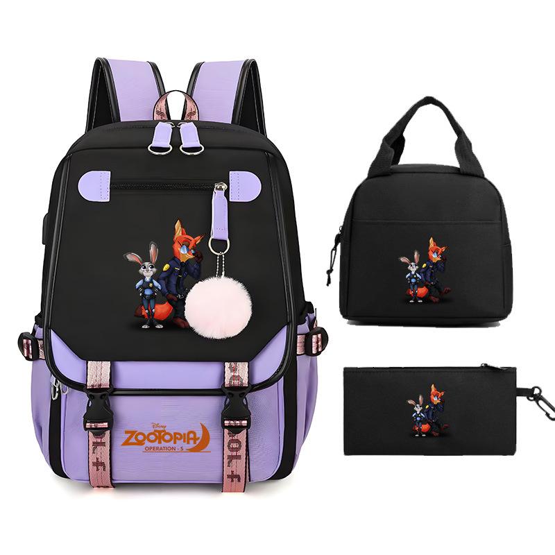 Crazy Animal City Clear And Sweet Printed Student School Bag Women'S Backpack Fashion Women'S Bag Three-Piece Set
