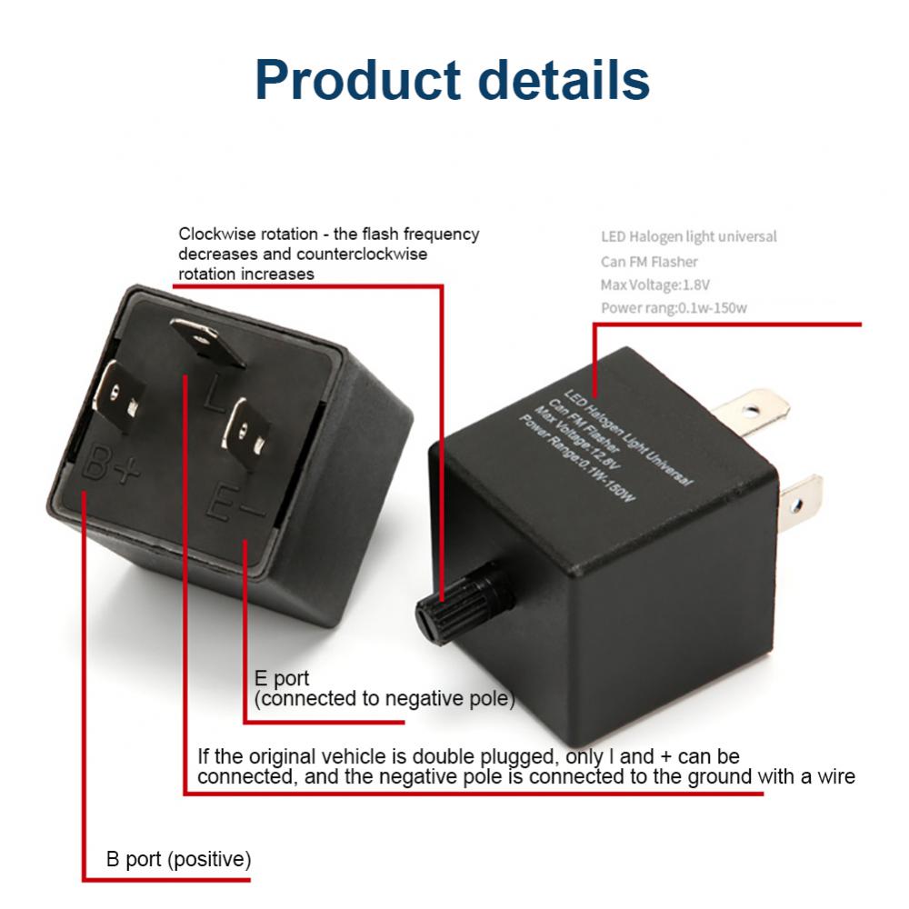 12V 3-PIN Adjustable LED Flasher Relay High-power Running Turn Signal Flashing Relay  Universal  Automotive  Accessories