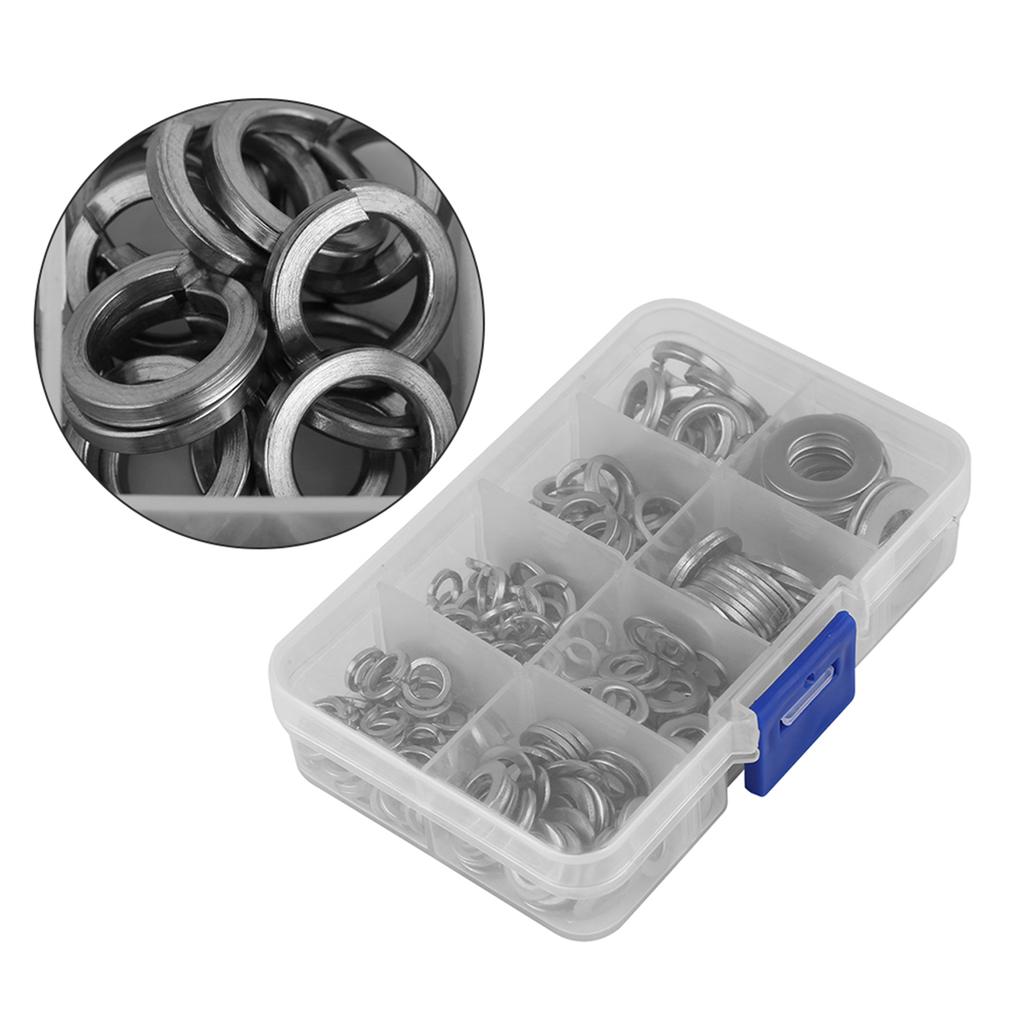 200 PCS Stainless Steel Flat & Spring Washer Lock Tool Kit M5 M6 M8 M10 with Box