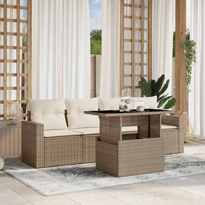 VidaXL Garden Lounge Set with Cushions 5 Pcs Beige Braided Resin 3267098
