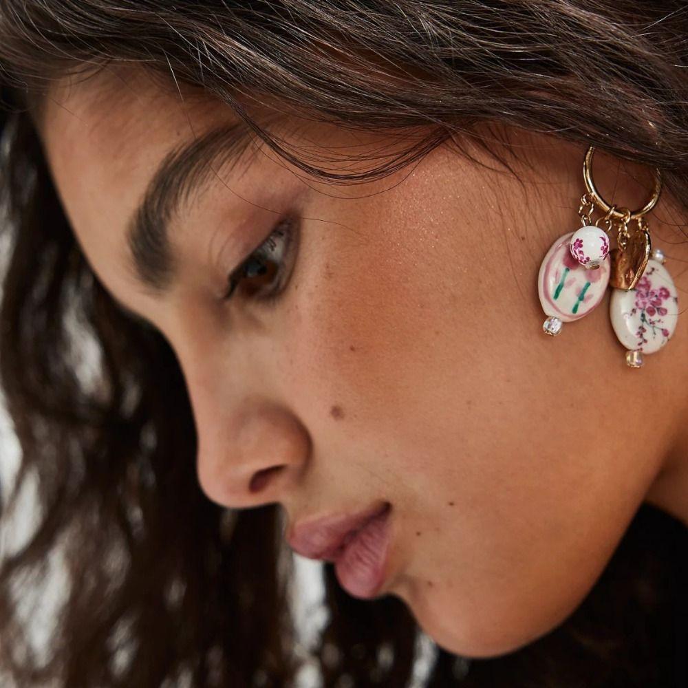 Zinc Zinc Alloy Ceramic Ear Buckle Jewelry Accessories Hoop Earrings Blue and White Porcelain Earrings  Lady