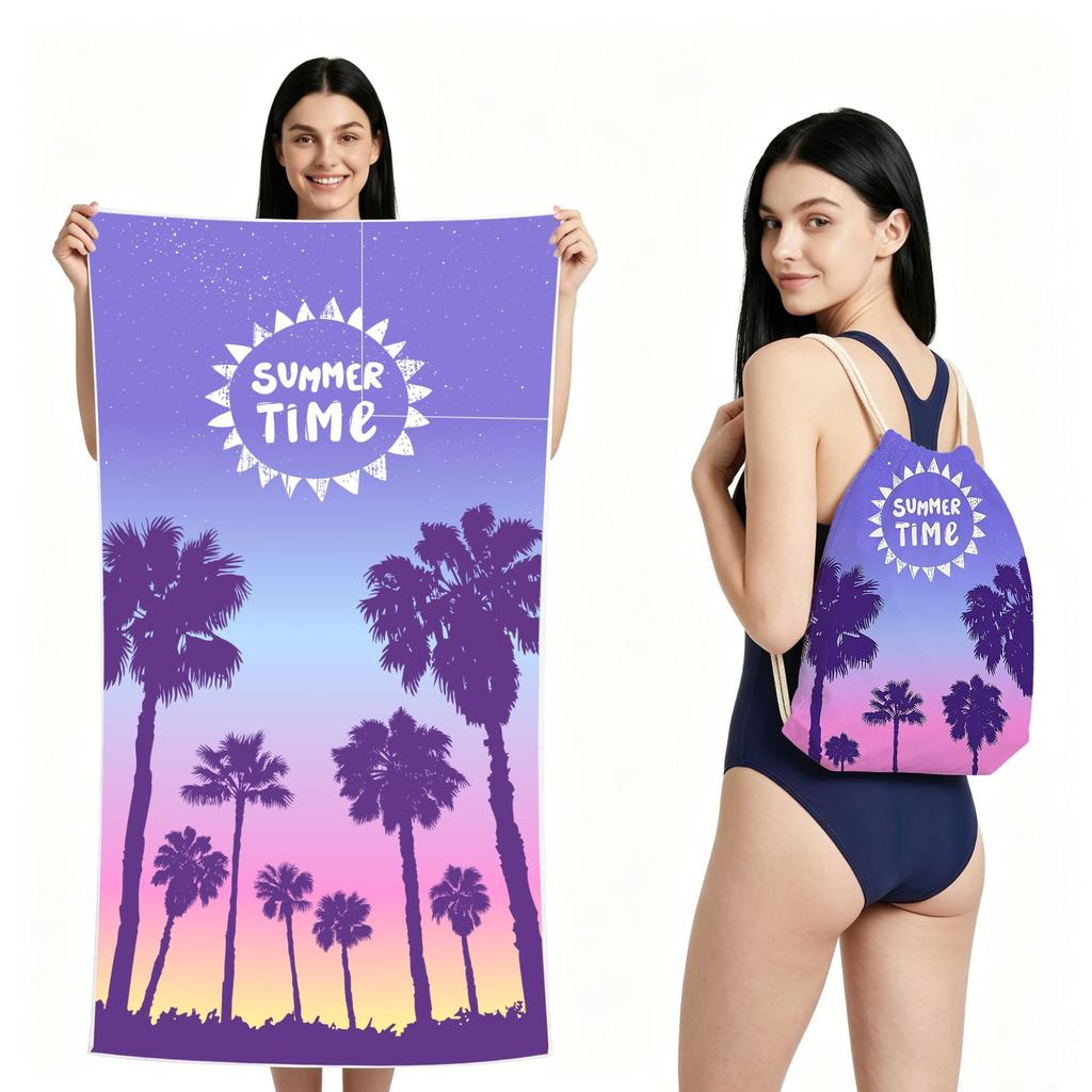 2 in 1 Microfiber Quick Dry Beach Towel Bag Convertible Foldable Printed Bath Towel Backpack