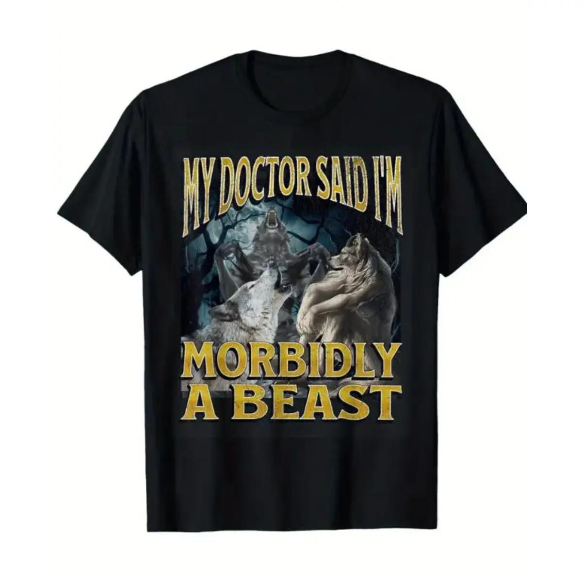 Unisex Cotton Morbidly A Beast Funny Cringe Alpha Werewolf Wolf Meme Graphic S разноцветный