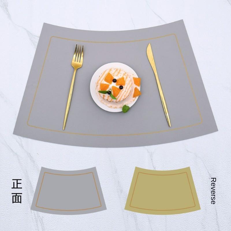 Fan Shaped Round Table Dining Mat, Leather PU Table Mat, Waterproof and Heat-insulating Mat, Hotel Western Dual Color Tableware Mat