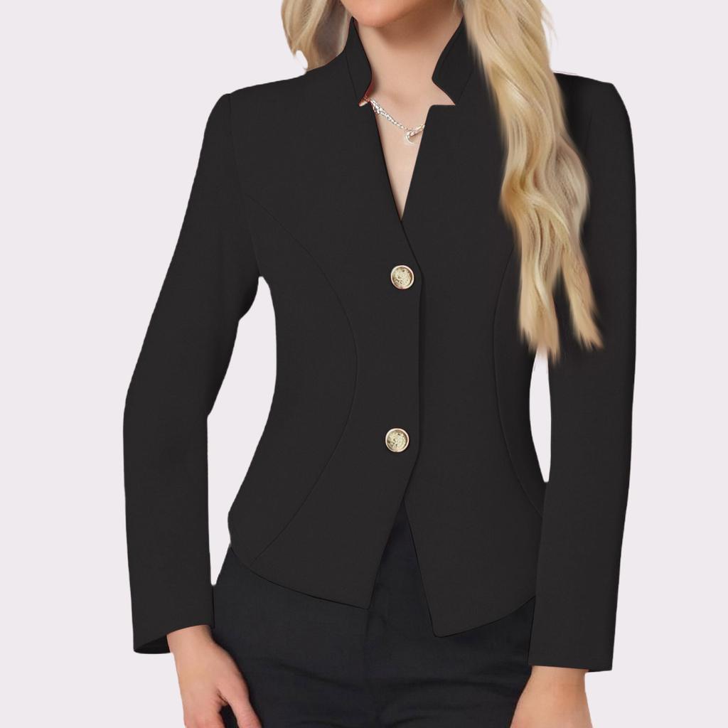 Damen Casual Einfarbig Slim Fit Zwei-Knopf-Kragen mit fehlenden Ecken Langärmliger Sakko