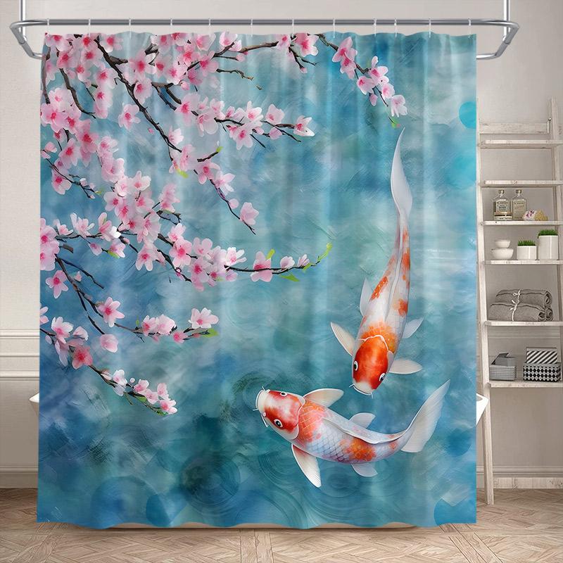 Lotus Shower Curtains White Floral Green Leaves Plant Chinese Style Art Bath Curtain Polyester Bathroom Bathtub Decor With Hooks