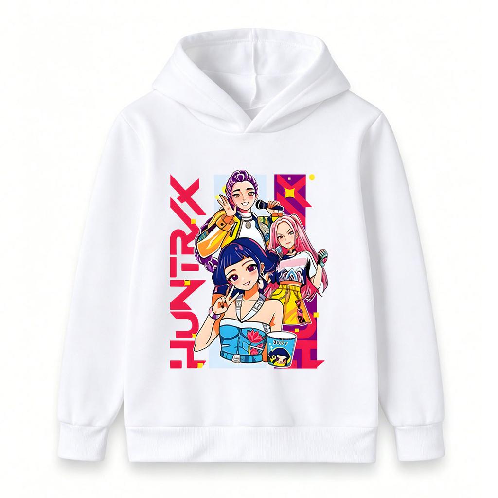 Kids Boys Girls Hoodie Cartoon Music Idol Group Print Long Sleeve Pullover Hooded Sweatshirt Casual Streetwear For Children Hip Hop Style Top