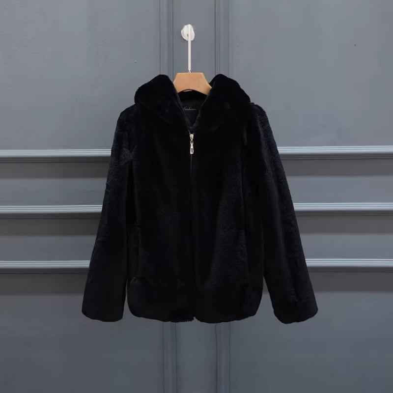 Womens Faux Mink Fur Hooded Short Coat Thick Warm Winter Outerwear Casual Style