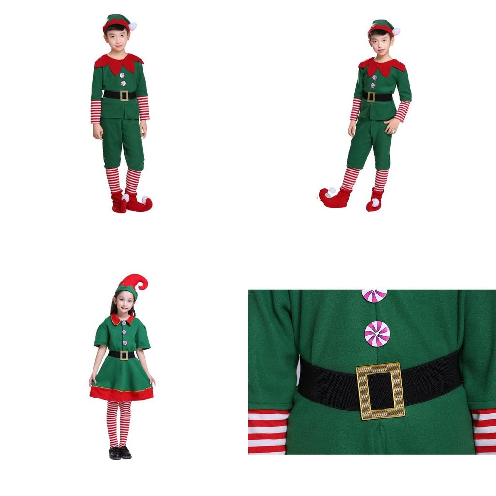 Eye-catching Kids Christmas Elf Costume Couple Outfit For Xmas Parties Role Play