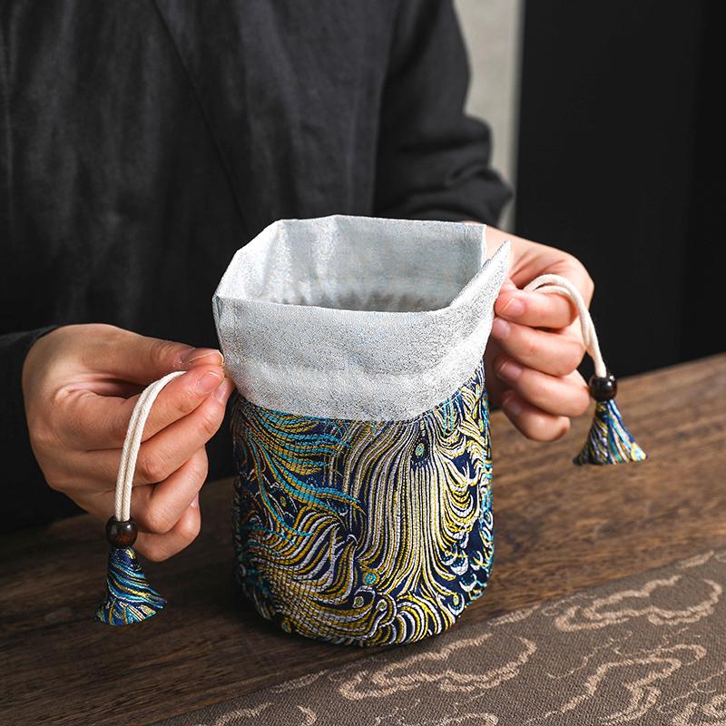 Tea Cup Storage Hand-held Cloth Bag Owner's Single Cup Silk Storage Bags Cotton Drawstring Protective Bag with Added Drawstring