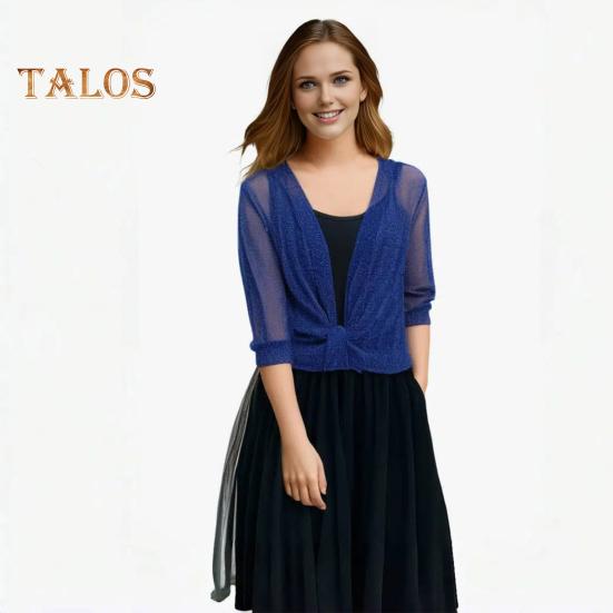 Damen Schalmantel mit V-Ausschnitt, 3/4-Ärmel, zum Schnüren, dünner Mantel, einfarbig, Riemchendesign, normale Passform, Oberteil für Cocktailpartys