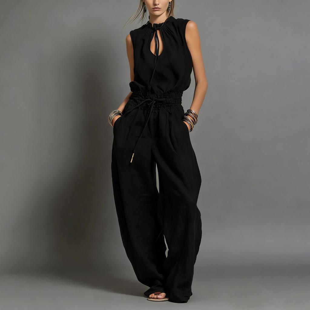 Tuta senza maniche Vestibilità ampia Gamba larga Vita con coulisse Scollo con buco Estate Casual Stile di strada Romper