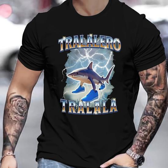 Lustiges KI-Hai-Muster T-Shirt für Männer Meeresbewohner 3D-gedruckte T-Shirts Tralalero Tralala Kurzarm Rundhals Oberteile T-Shirts