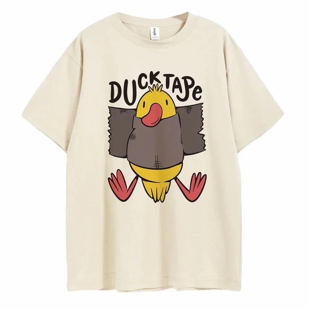 The best product for you Duck Tape Print Man T-shirt Kraag Korte Mouw 100% Katoen Herenkleding voor Zomer Casual T-shirt Modetrend T-shirt L blauw