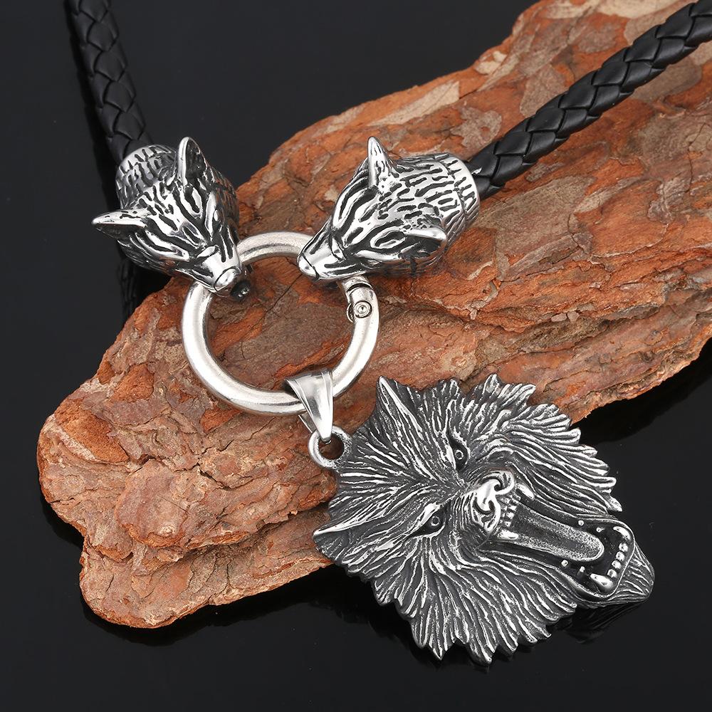 Pánské doplňky s přívěskem na hlavu z nerezové oceli severské mytologie Vikingů s přívěskem na hlavu Keltského vlka