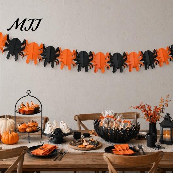 Outdoor Halloween Decor 5 Pcs 10FT Banner, Spooky Spider Bat Skull Ghost Indoor Party Supplies Pumpkin Hanging Bunting Garland for Party, Wall, Mantle