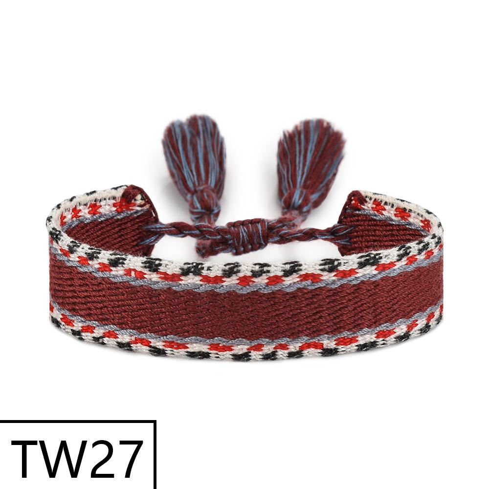 Handmade Bohemian Embroidered Logo Tassel Bracelet - Ethnic Style Friendship Band