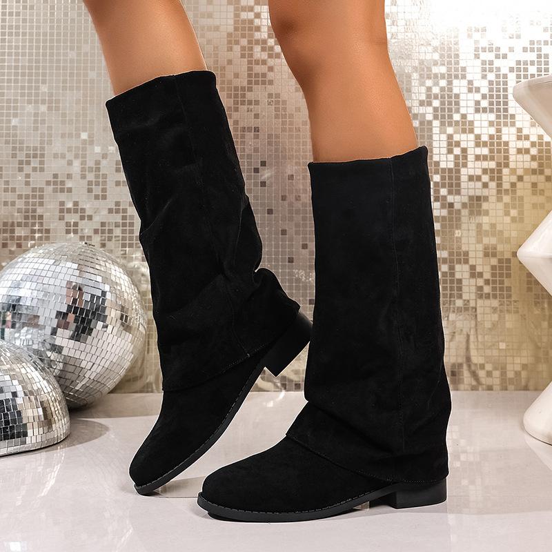 Women's  Suede High Knee Boots Chunky Heel Winter Long Boots Size 36-43 Wide Calf Comfortable Non-Slip European Style Shoes
