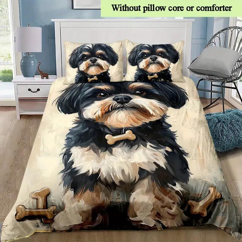 Dog-Themed Duvet Cover Set, Soft, And Breathable, Featuring Animal Print Bedding,Cute Dog Pattern Duvet Cover Set, Polyester